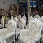 باسازی مبلمان استیل. تغییر رنگ از گردویی به استخوانی و تعویض با رویه ترک