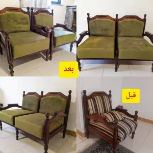 مبل کلاسیک بسیار با ارزش ۴۸ ساله بازسازی از قبیل تعویض پارچه دیاموند تعویض فوم کف اسفنج تکیه گاه احیای چوب و رنگ ترمیم کلاف و...